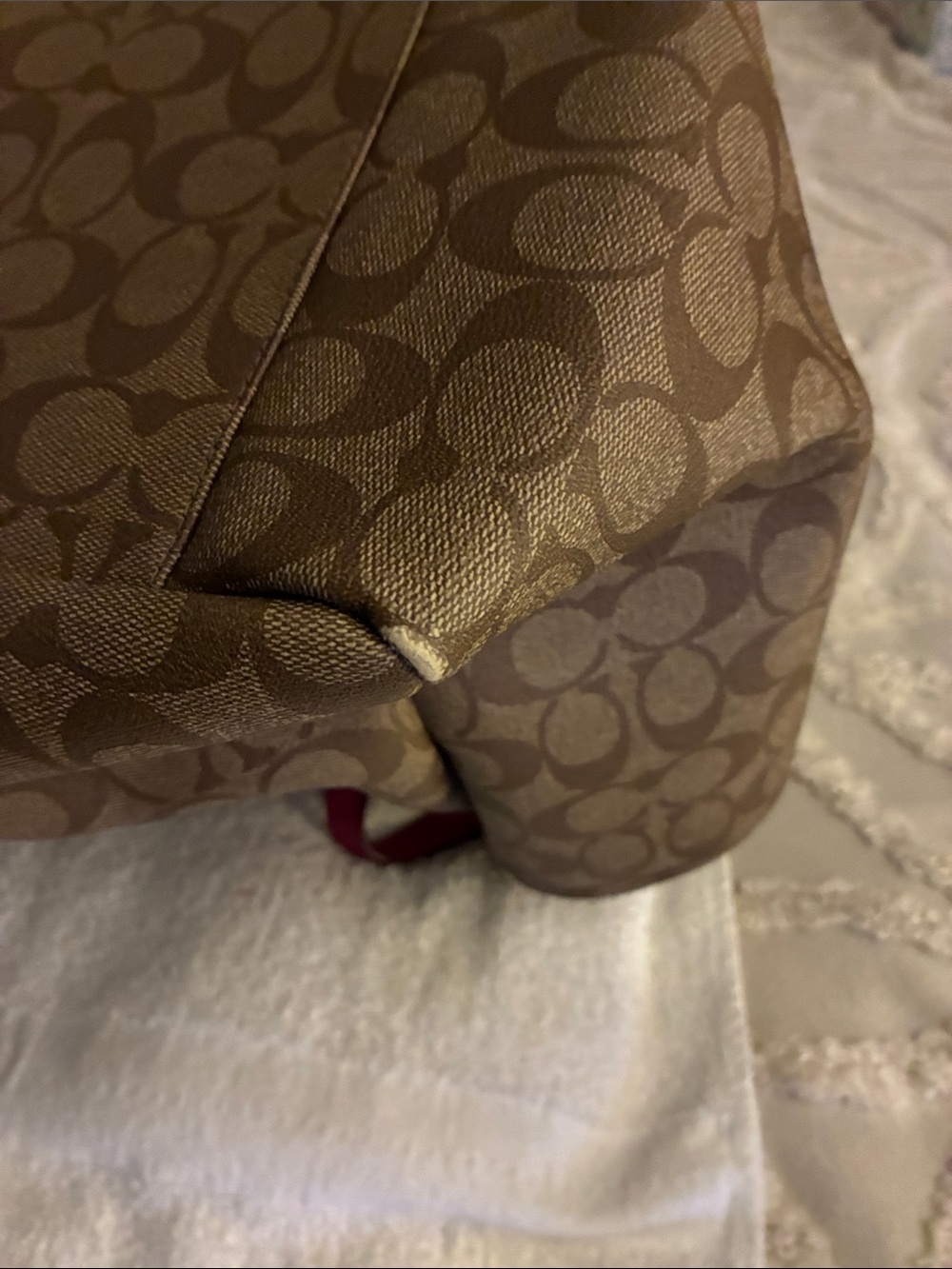 Pre-owned Coach Brown Signature C” canvas Tote/Diaper bag w/Pink Leather Trim - Picture 15 of 16